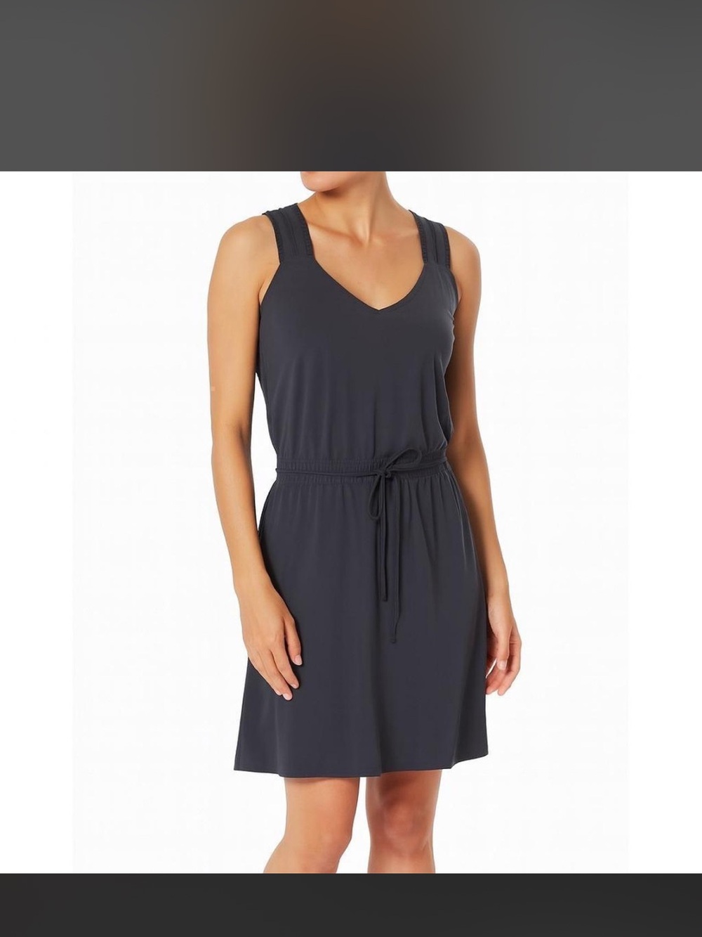 ATHLETA Black V-Neck Cross Back Drawstring
Elastic Waist Casual Dress XS